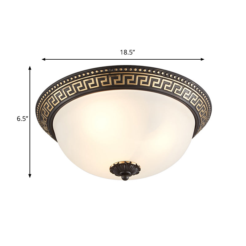 Opaline Glass Ceiling Fixture - Traditional Taper Flush Mount Lamp In Black/Gold For Corridor