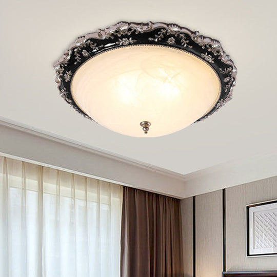 Opal Glass Bowl Ceiling Light Fixture Countryside Flush Mount Lighting In Black/Gold - 1/2 - Bulb