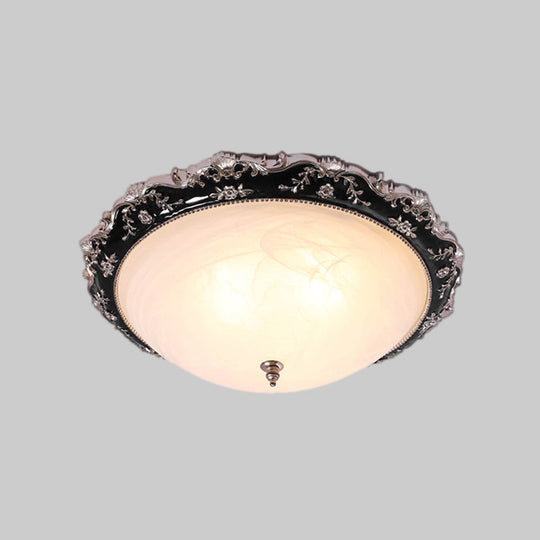 Opal Glass Bowl Ceiling Light Fixture Countryside Flush Mount Lighting In Black/Gold - 1/2-Bulb