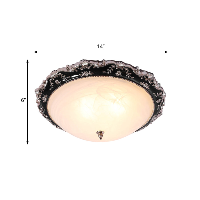 Opal Glass Bowl Ceiling Light Fixture Countryside Flush Mount Lighting In Black/Gold - 1/2 - Bulb