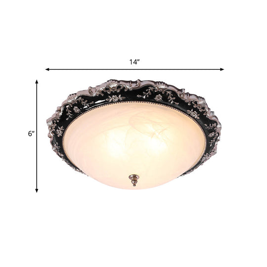 Opal Glass Bowl Ceiling Light Fixture Countryside Flush Mount Lighting In Black/Gold - 1/2 - Bulb