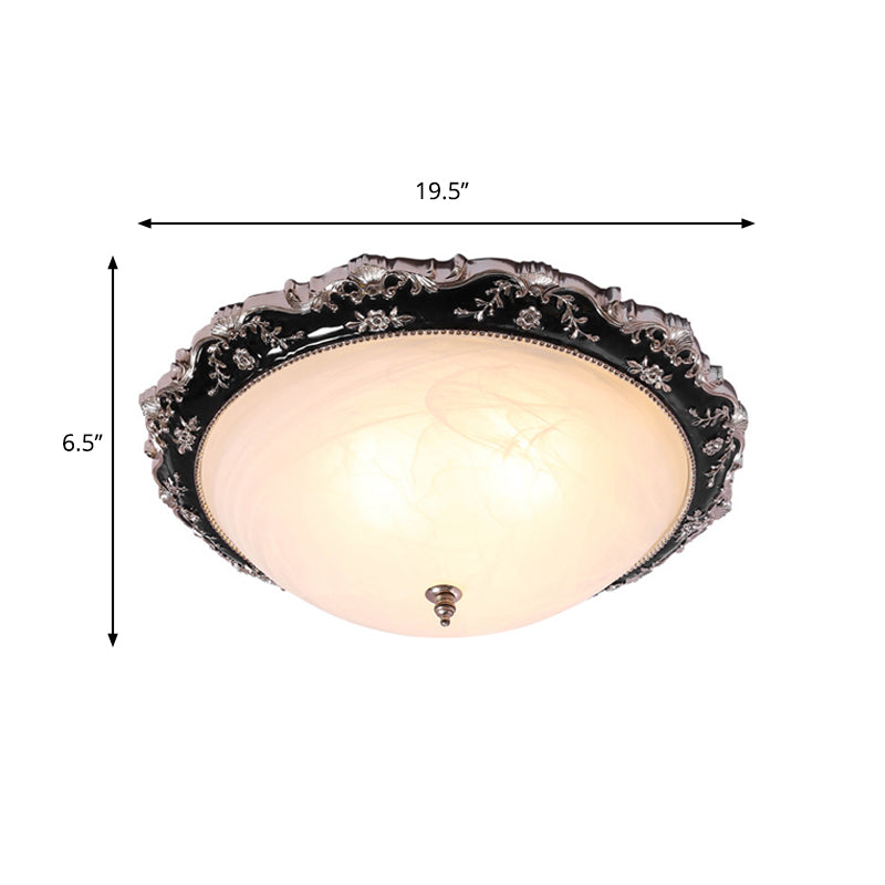 Opal Glass Bowl Ceiling Light Fixture Countryside Flush Mount Lighting In Black/Gold - 1/2 - Bulb