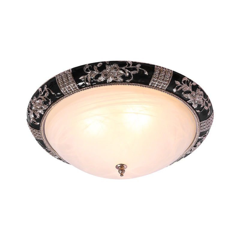 Black - Gold Semi - Orb Flush Mount Lamp With Satin Glass Shade For Hallway