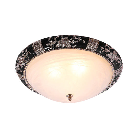 Black - Gold Semi - Orb Flush Mount Lamp With Satin Glass Shade For Hallway