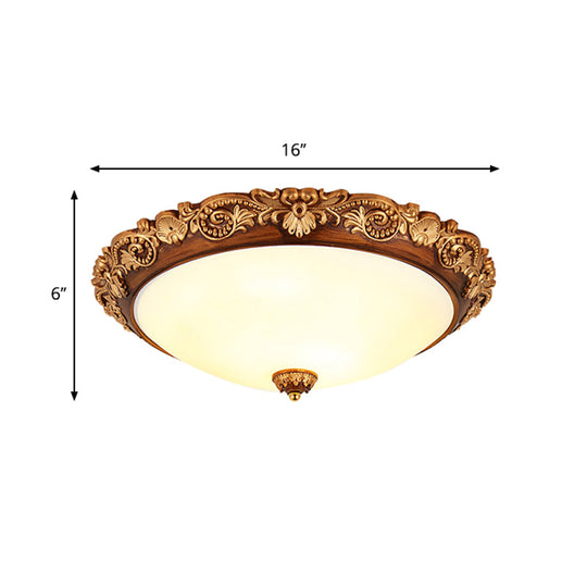 Vintage Resin Led Brown Flushmount Conical Ceiling Light Fixture For Bedrooms