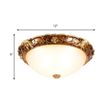 Traditional Flush Mount Ceiling Lighting With Floral And Elephant Deco In Brown - 3-Light Bowl