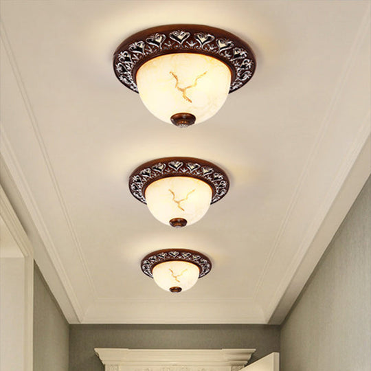 Retro Flush Mounted Light 2/3/4-Bulb Crackle Glass Ceiling Fixture In Coffee - Ideal For Balcony