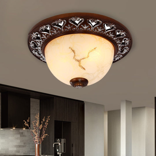 Retro Flush Mounted Light 2/3/4-Bulb Crackle Glass Ceiling Fixture In Coffee - Ideal For Balcony