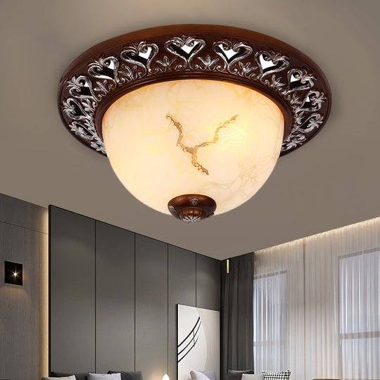Retro Flush Mounted Light 2/3/4 - Bulb Crackle Glass Ceiling Fixture In Coffee - Ideal For Balcony
