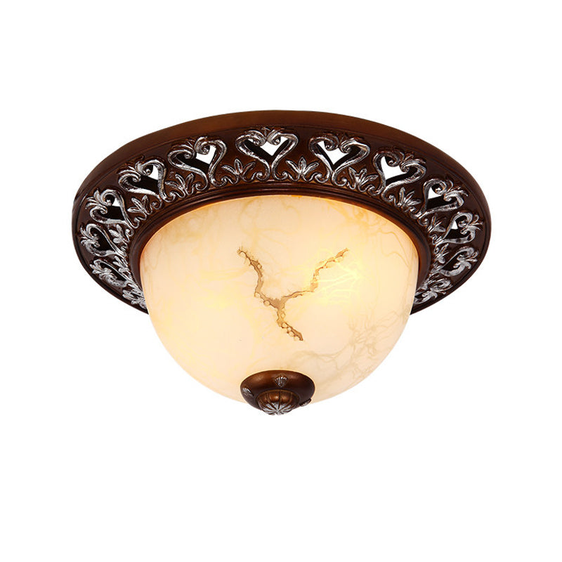 Retro Flush Mounted Light 2/3/4 - Bulb Crackle Glass Ceiling Fixture In Coffee - Ideal For Balcony