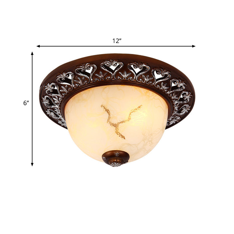 Retro Flush Mounted Light 2/3/4 - Bulb Crackle Glass Ceiling Fixture In Coffee - Ideal For Balcony