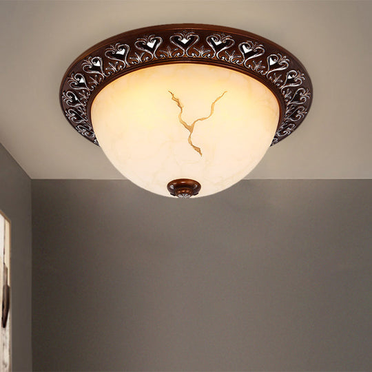 Retro Flush Mounted Light 2/3/4-Bulb Crackle Glass Ceiling Fixture In Coffee - Ideal For Balcony