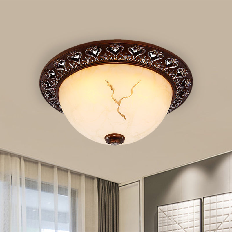 Retro Flush Mounted Light 2/3/4-Bulb Crackle Glass Ceiling Fixture In Coffee - Ideal For Balcony