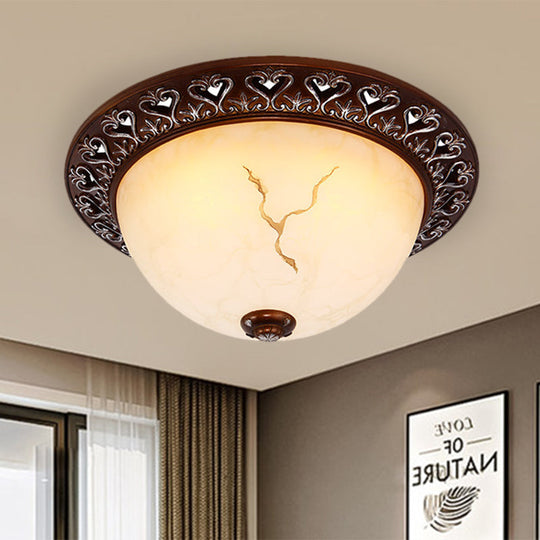 Retro Flush Mounted Light 2/3/4 - Bulb Crackle Glass Ceiling Fixture In Coffee - Ideal For Balcony