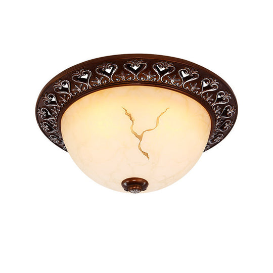 Retro Flush Mounted Light 2/3/4-Bulb Crackle Glass Ceiling Fixture In Coffee - Ideal For Balcony