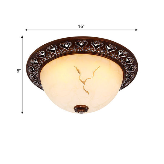 Retro Flush Mounted Light 2/3/4 - Bulb Crackle Glass Ceiling Fixture In Coffee - Ideal For Balcony