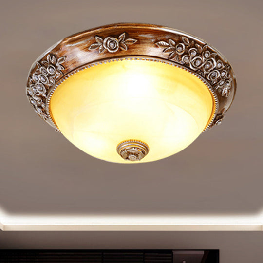 Modern Semi-Globe Flush Mount Lamp - Resin Ceiling Fixture In Sepia For Balcony Available 12/16/19.5