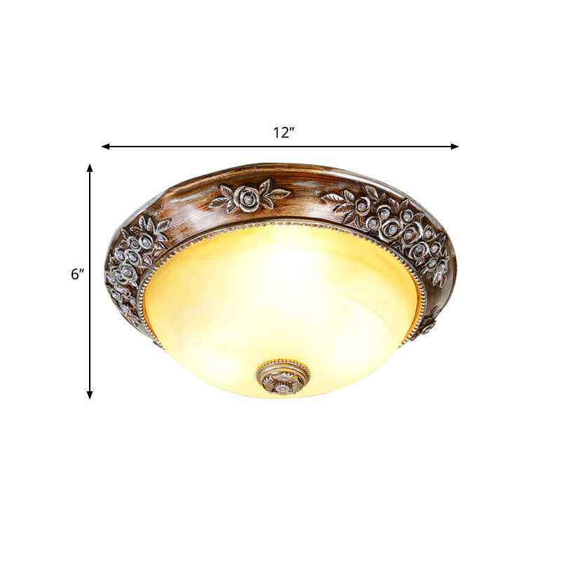 Modern Semi-Globe Flush Mount Lamp - Resin Ceiling Fixture In Sepia For Balcony Available 12/16/19.5