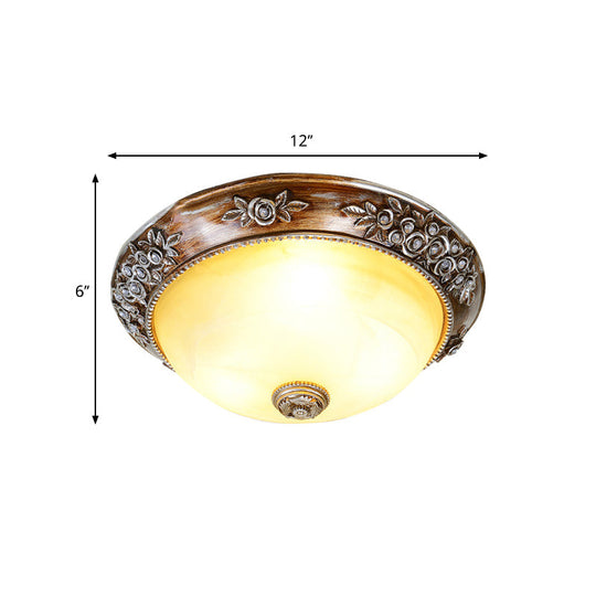 Modern Semi-Globe Flush Mount Lamp - Resin Ceiling Fixture In Sepia For Balcony Available 12/16/19.5