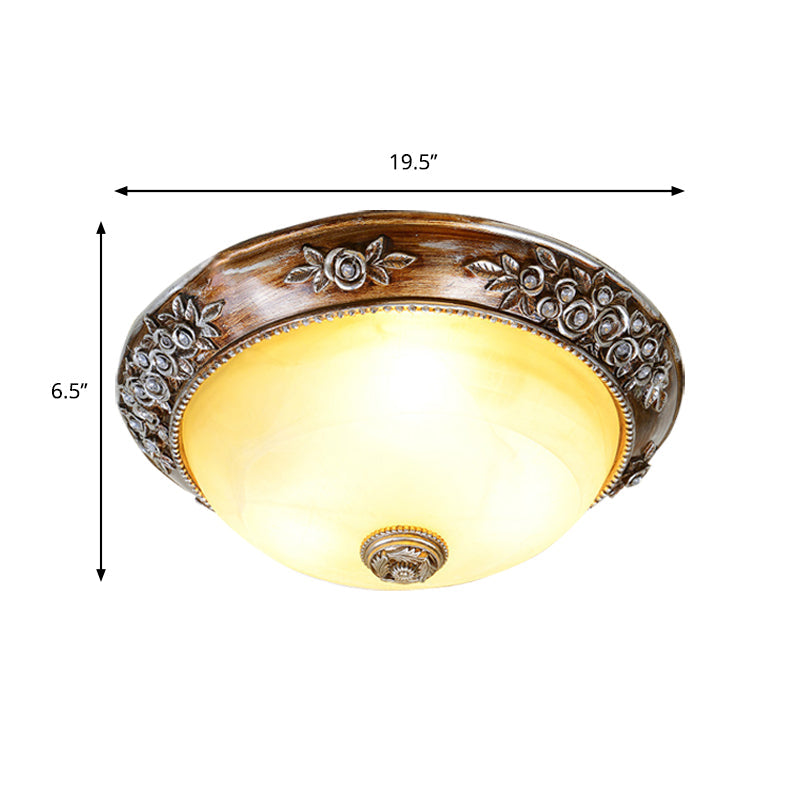 Modern Semi-Globe Flush Mount Lamp - Resin Ceiling Fixture In Sepia For Balcony Available 12/16/19.5