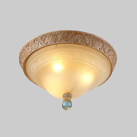 Classic Brown Conical Ceiling Light: 3 - Bulb Flush Mount For Living Room