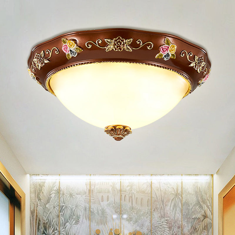 Vintage Resin Tapered Bedroom Flush Mount Ceiling Lamp - Red Brown 3-Light 11/15/19 Wide / 11