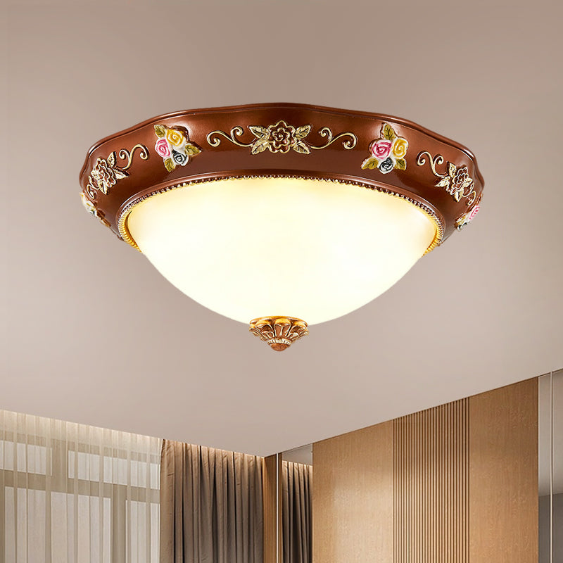 Vintage Resin Tapered Bedroom Flush Mount Ceiling Lamp - Red Brown 3-Light 11/15/19 Wide