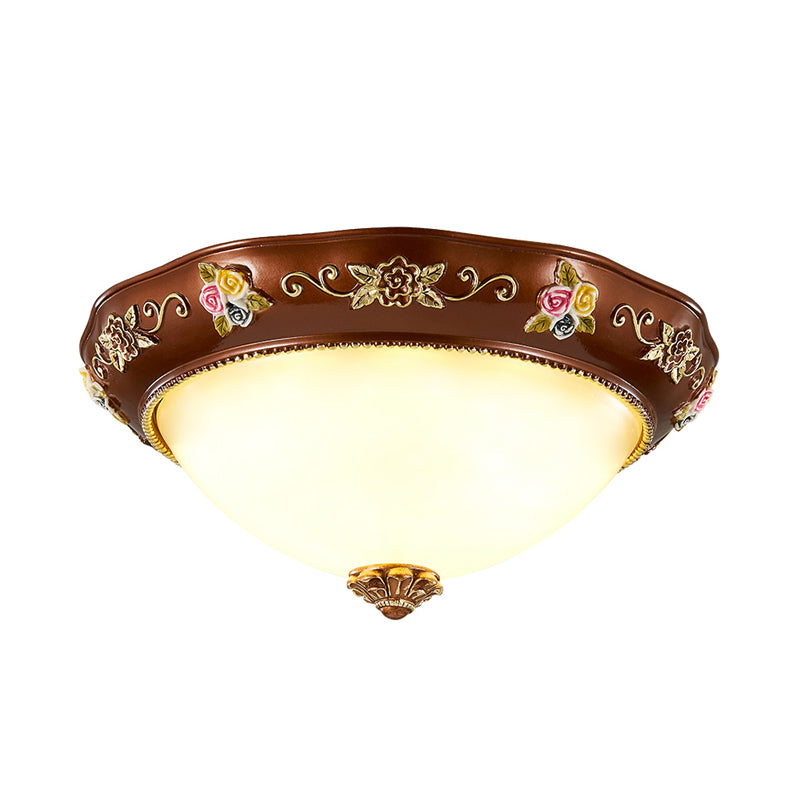 Vintage Resin Tapered Bedroom Flush Mount Ceiling Lamp - Red Brown 3-Light 11/15/19 Wide