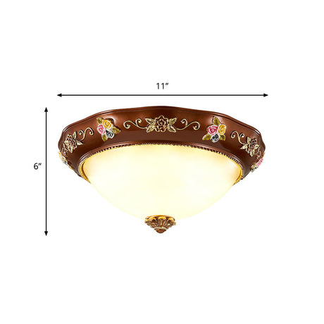 Vintage Resin Tapered Bedroom Flush Mount Ceiling Lamp - Red Brown 3-Light 11/15/19 Wide