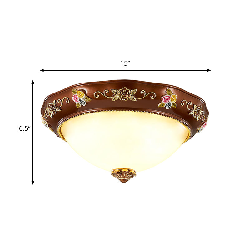Vintage Resin Tapered Bedroom Flush Mount Ceiling Lamp - Red Brown 3-Light 11/15/19 Wide