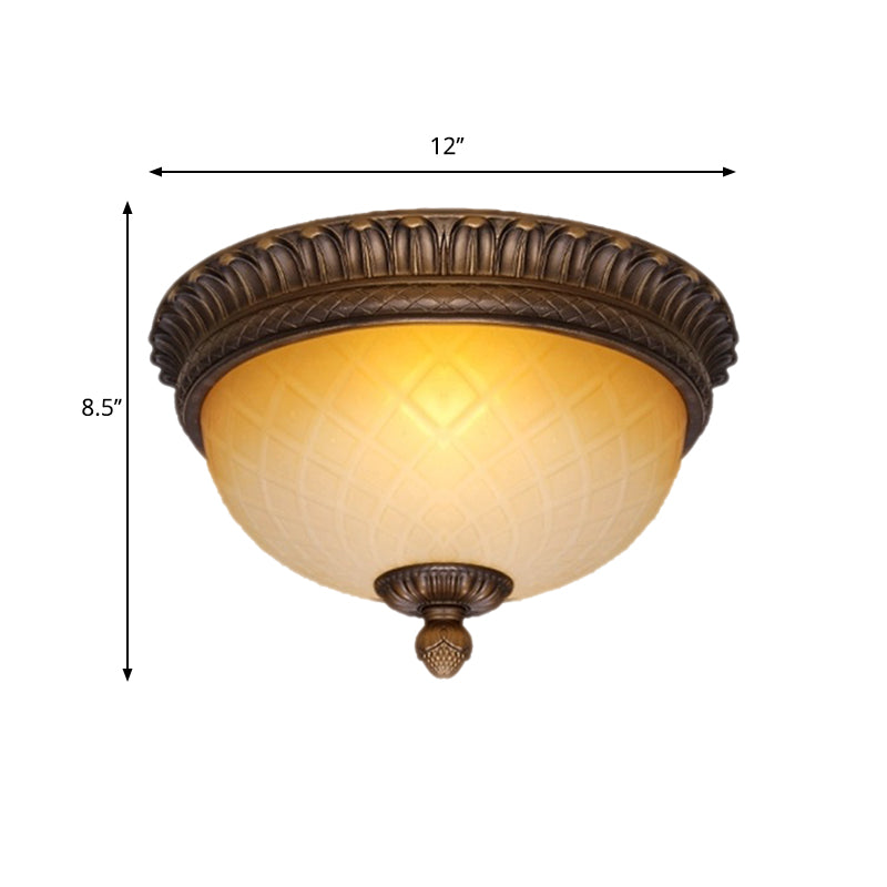 Countryside Lattice Glass Flush Mount Lamp With 2 Bulbs - Coffee Finish | Perfect For Child’s