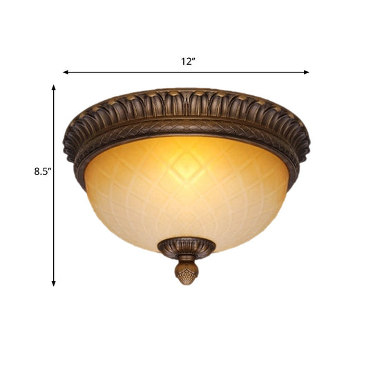 Countryside Lattice Glass Flush Mount Lamp With 2 Bulbs - Coffee Finish | Perfect For Child’s
