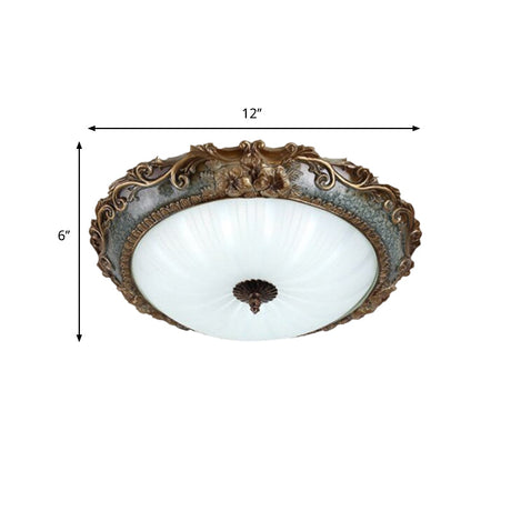 Rustic Resin Brass Flush Mount Ceiling Lamp - Floral Pedestal 12/16/19.5 W 2/3-Light Round Shape