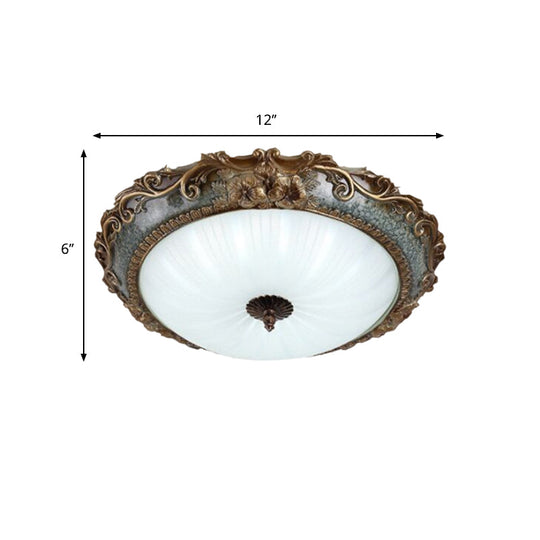 Rustic Resin Brass Flush Mount Ceiling Lamp - Floral Pedestal 12/16/19.5 W 2/3-Light Round Shape