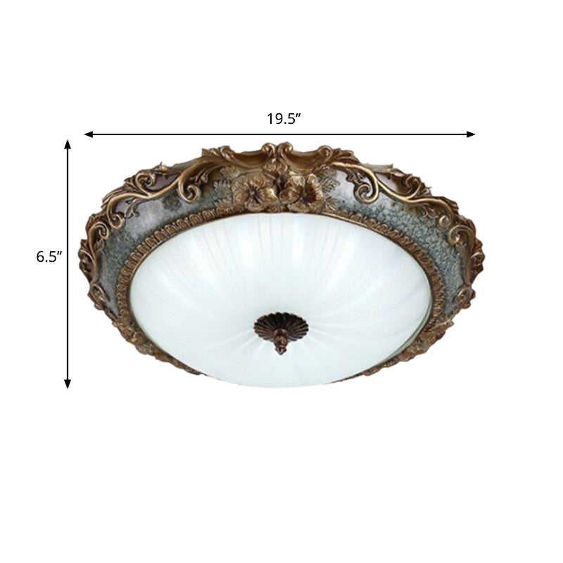 Rustic Resin Brass Flush Mount Ceiling Lamp - Floral Pedestal 12/16/19.5 W 2/3-Light Round Shape