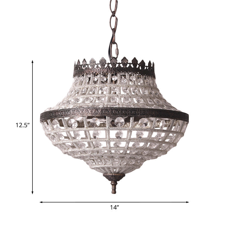 Crystal Beads Urn Pendant Light - Warehouse Chandelier For Bedroom 2 Bulbs Coffee