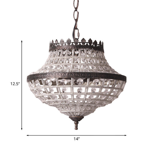 Crystal Beads Urn Pendant Light - Warehouse Chandelier For Bedroom 2 Bulbs Coffee