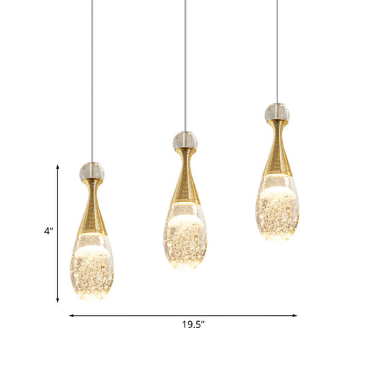 Teardrop Crystal Pendant Light With 3 Bulbs – Modern Chrome Ceiling Fixture For Dining Room