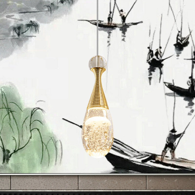 Simple Clear Crystal Led Teardrop Pendant Light With Gold Finish - Stylish Ceiling Lamp
