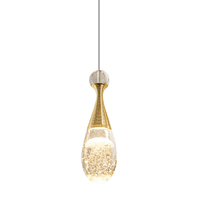 Gold Finish Teardrop Pendant Light With Clear Crystal And Led