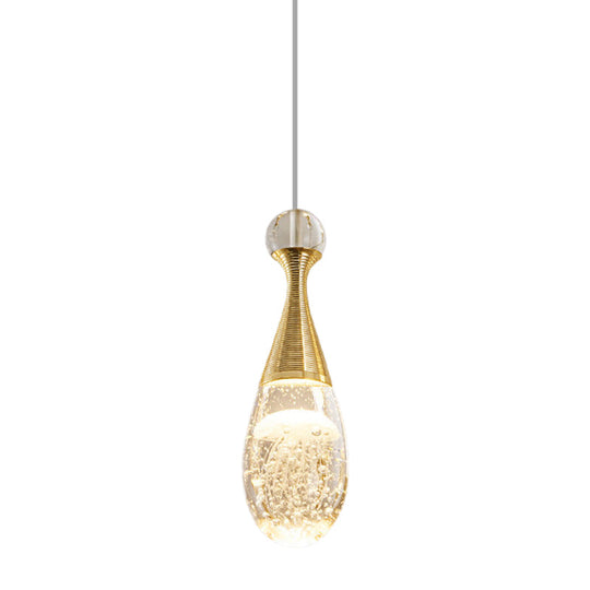 Simple Clear Crystal Led Teardrop Pendant Light With Gold Finish - Stylish Ceiling Lamp