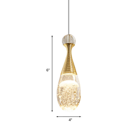 Simple Clear Crystal Led Teardrop Pendant Light With Gold Finish - Stylish Ceiling Lamp