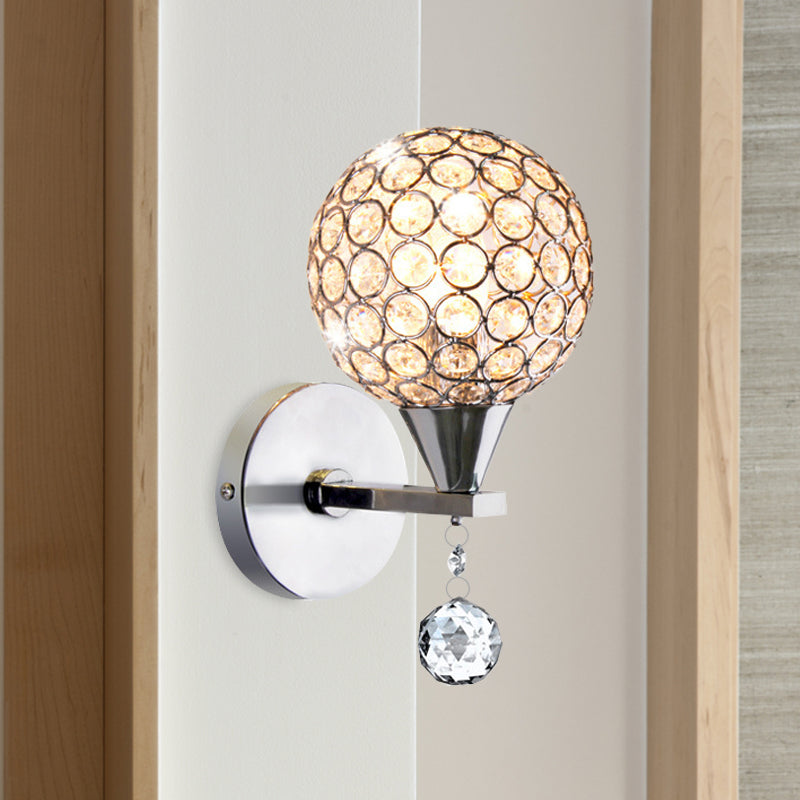 Modern Chrome Wall Light With Crystal Encrusted Globe 1 Head