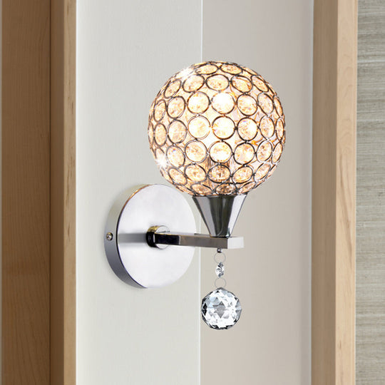 Modern Chrome Wall Light With Crystal Encrusted Globe 1 Head