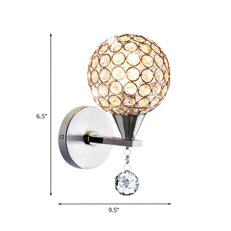 Modern Chrome Wall Light With Crystal Encrusted Globe 1 Head