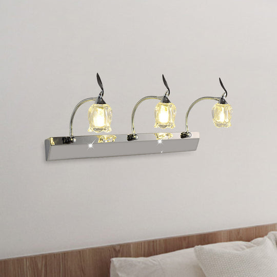 Modern Chrome Led Vanity Light With Adjustable 3 Bulbs Flower Crystal Shade - Wall Mounted Bathroom