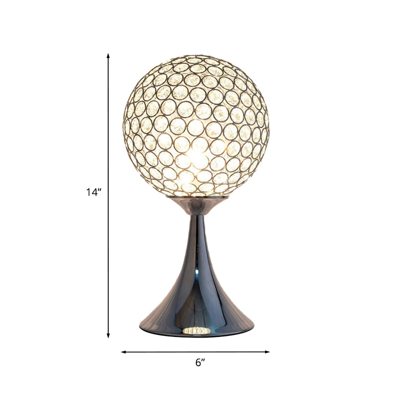 Noemi - Crystal Embedded Ball Desk Light Modernism Single Chrome Finish Night Table Lamp For Bedroom