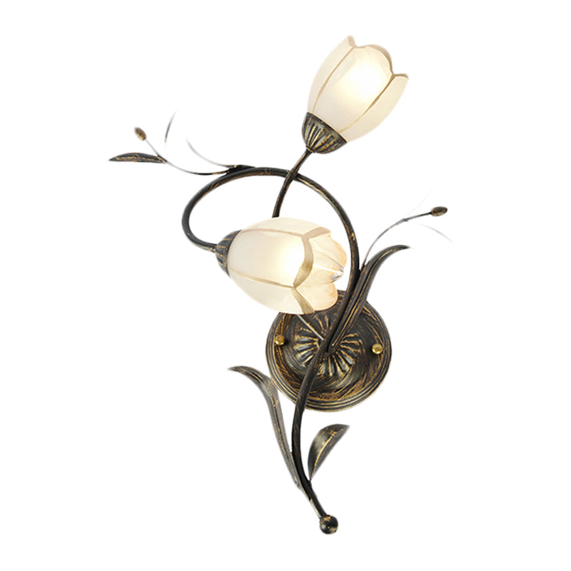 Vintage Flower Wall Sconce Lighting - Bronze Frosted Glass Light Fixture For Living Room Right/Left