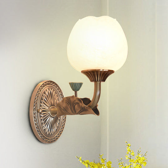 Blossom Sconce Wall Lamp With Oiled Bronze Finish And Milky Glass Shade For Living Room Lighting