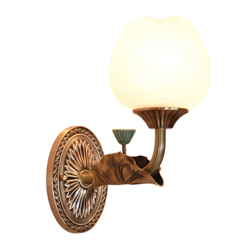 Blossom Sconce Wall Lamp With Oiled Bronze Finish And Milky Glass Shade For Living Room Lighting